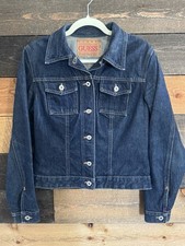 Vintage Guess Blue Denim Jean Trucker Jacket Coat Button Front Made In USA L XL