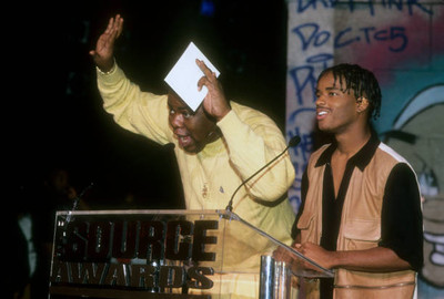 Rapper Biz Markie is shown presenting an award with Larenz Tate at- Old Photo 1