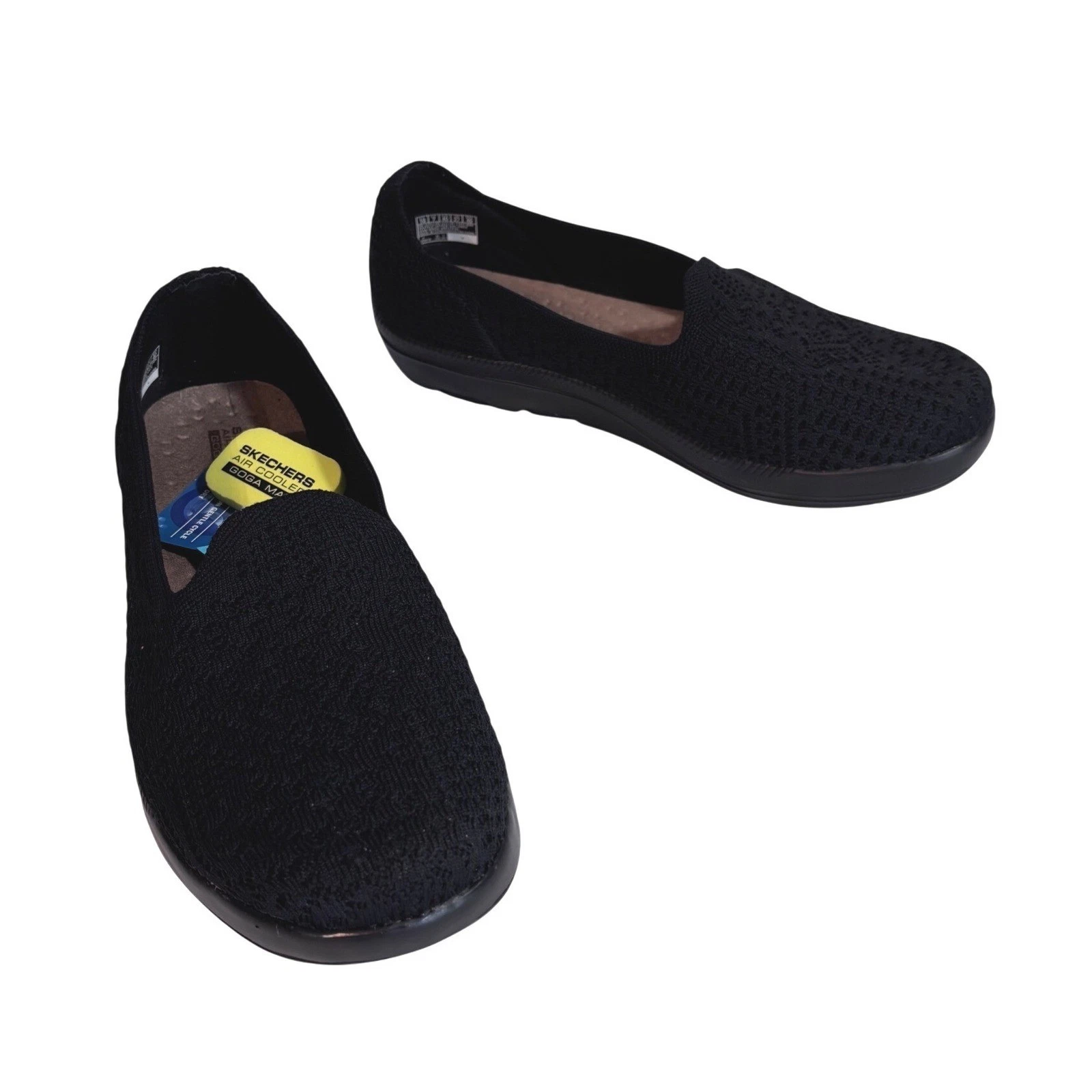 Skechers Air Cooled Goga Mat Black Slip On Shoes 16512W Womens 10W Wide Fit NWT