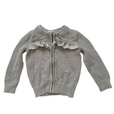 Janie Jack Gray Waffle Knit Zip Front Ruffle Cardigan Sweater Size 18-24M