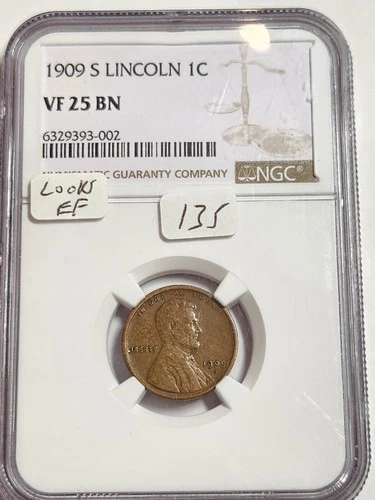 1909 S Lincoln Cent NGC VF 25 BN Scarce Key Date