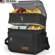 HOTOR Lunch Box Men Women Double-Layer Insulated 12L - 2 Tier, Black