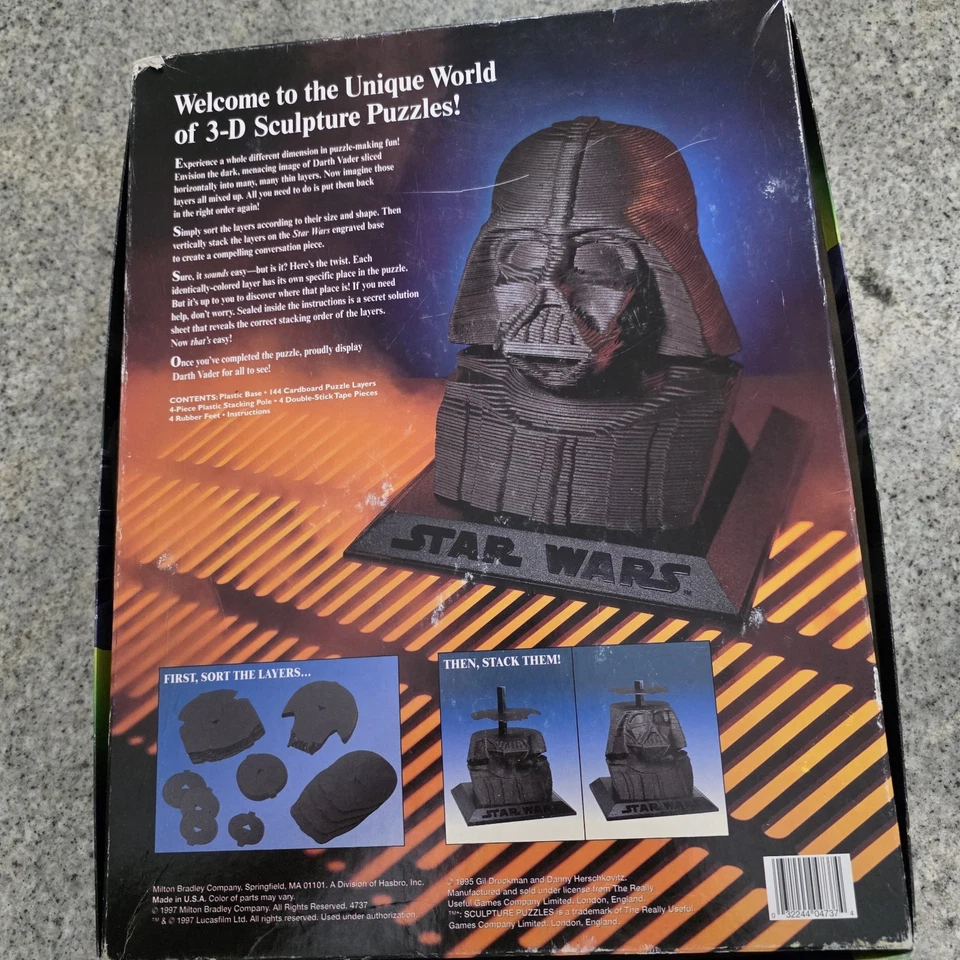 Rompecabezas de escultura 3D Star Wars Darth Vader 1997 Milton Bradley completo Foto 3 de 4