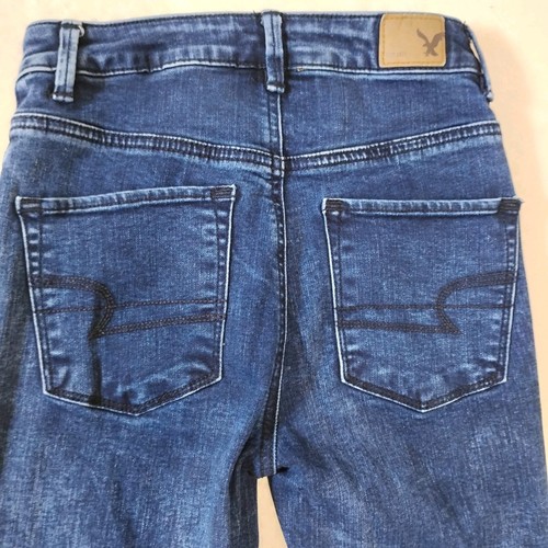 🦅 👖American Eagle Skinny Womens Jeans Size 00 Regular Blue Stretch Dark Wash - Picture 15 of 15