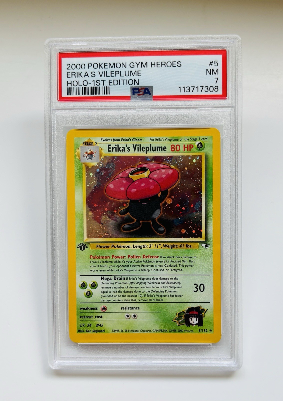 2000 Pokemon Gym Heroes #5 Erika's Vileplume Holo 1st Edition PSA 7 NM