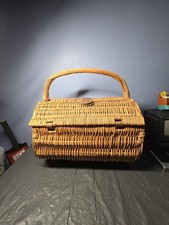 Picnic Time Wicker Barrel Picnic/Wine Basket Leather Handled Straps and Buckles