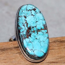 Turquoise 925 Silver Plated Ring US 8 Handmade Gemstone Jewellery Trendy JW