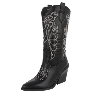 Used Look Damen Cowboyboots mit Reißverschluss Ital-Design 0720 in Schwarz