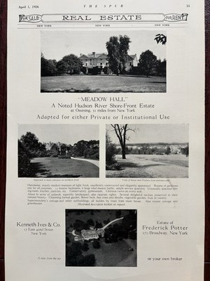 Meadow Hall Ossining Hudson River Shorefront Estate Frederick Potter 4 Sale 1926
