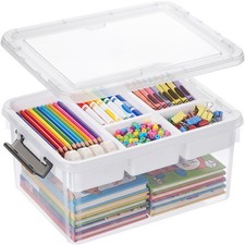 17 QT Clear Stackable Craft Storage with 1 Removable Fixed-Compartment Tray, ...
