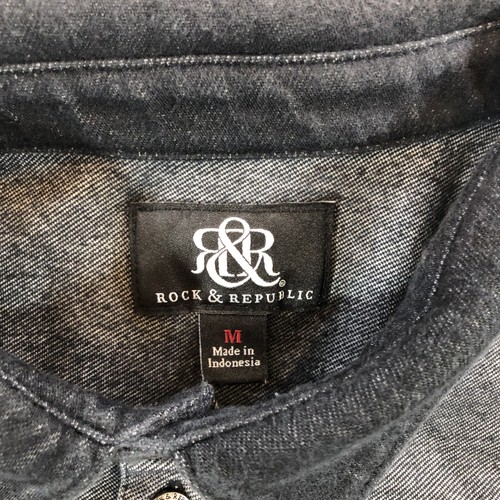 Rock & Republic Polo Shirt Mens Medium Gray Black Contrast Pocket Casual Stretch - Picture 7 of 13
