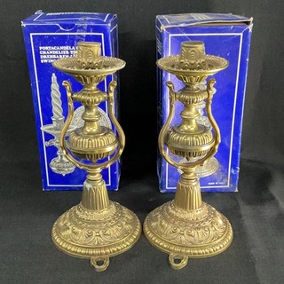 Boxed Pair Brass Swing Candlesticks Made In Italy Ornate NP#116
