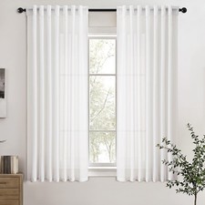 White Light Filtering Linen Curtains 54 Inch Length 2 Panel Set Back Tab Pock...