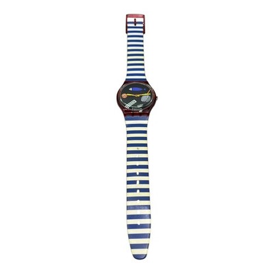 Swatch Fritto Misto GR114 Armbanduhr 1993 Fische Bau Weiß Streifen Mixed Fritted