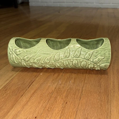 Vintage Red Wing Pottery Log Planter, Vine Green 10" USA 440