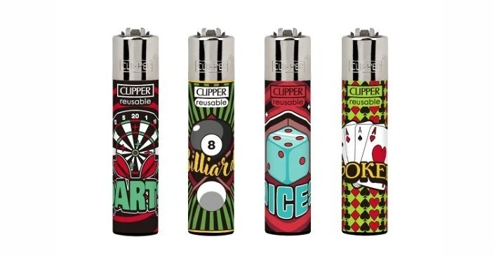 Clipper  4 x gambling fun Refillable Lighters  collectable set of 4+ bonus - Picture 1 of 2