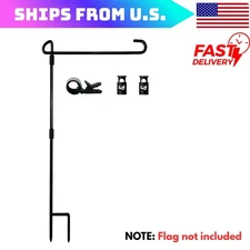 Garden Flag Stand-Holder-Pole with Garden Flag Stopper and Anti-Wind Clip for...