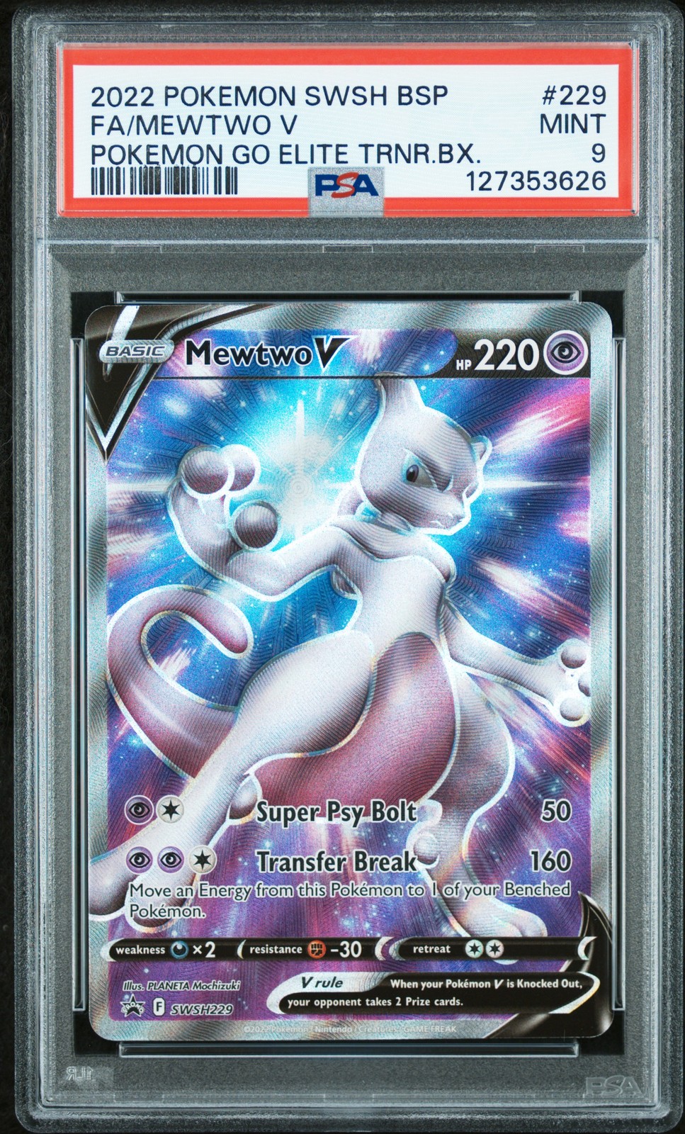 2022 POKEMON SWSH BLACK STAR PROMO #229 FULL ART/MEWTWO V PSA 9