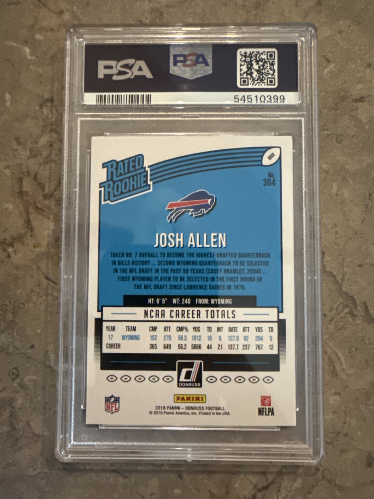 2018 Panini Donruss Rated Rookie Josh Allen #304 Buffalo Bills PSA 9 view 2
