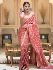 Women's Pure Kanjivaram Silk Saree Soft Banarasi Style Wedding With Blouse Piece