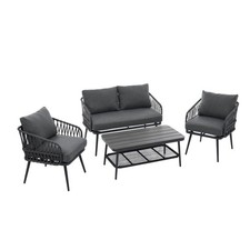 4 Piece Garden Furniture Set, Outdoor Patio Sofa, 2 Chairs & Coffee Table, Grey