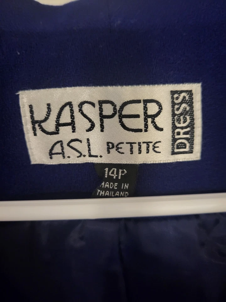 Chaqueta Kasper ASL Petite Azul Real Dorado Botón Talla 14P 100% Lana Foto 3 de 3