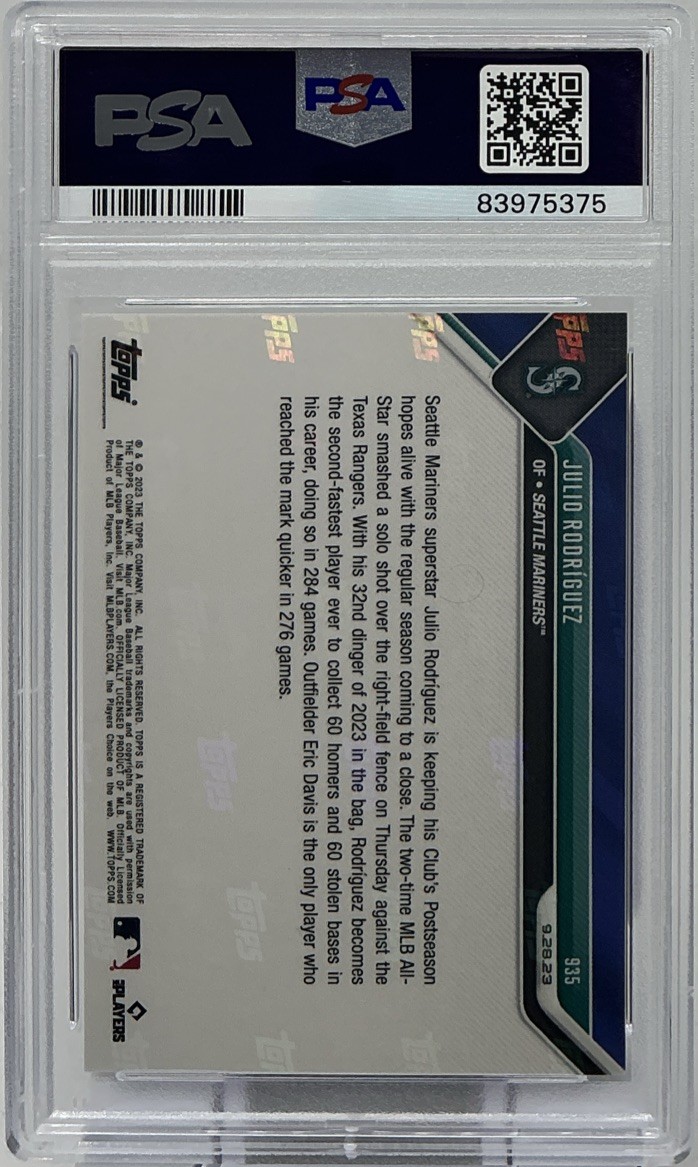 Julio Rodriguez PSA 10-2023 Topps Now Purple /25 ‘2nd Fastest To 60/60’ Mariners view 6