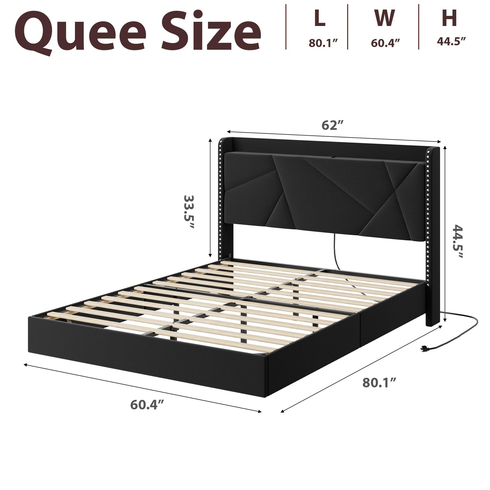 Floating Bed Frame w/LED Lights,Charging Station Upholstered Platform Beds 9Size