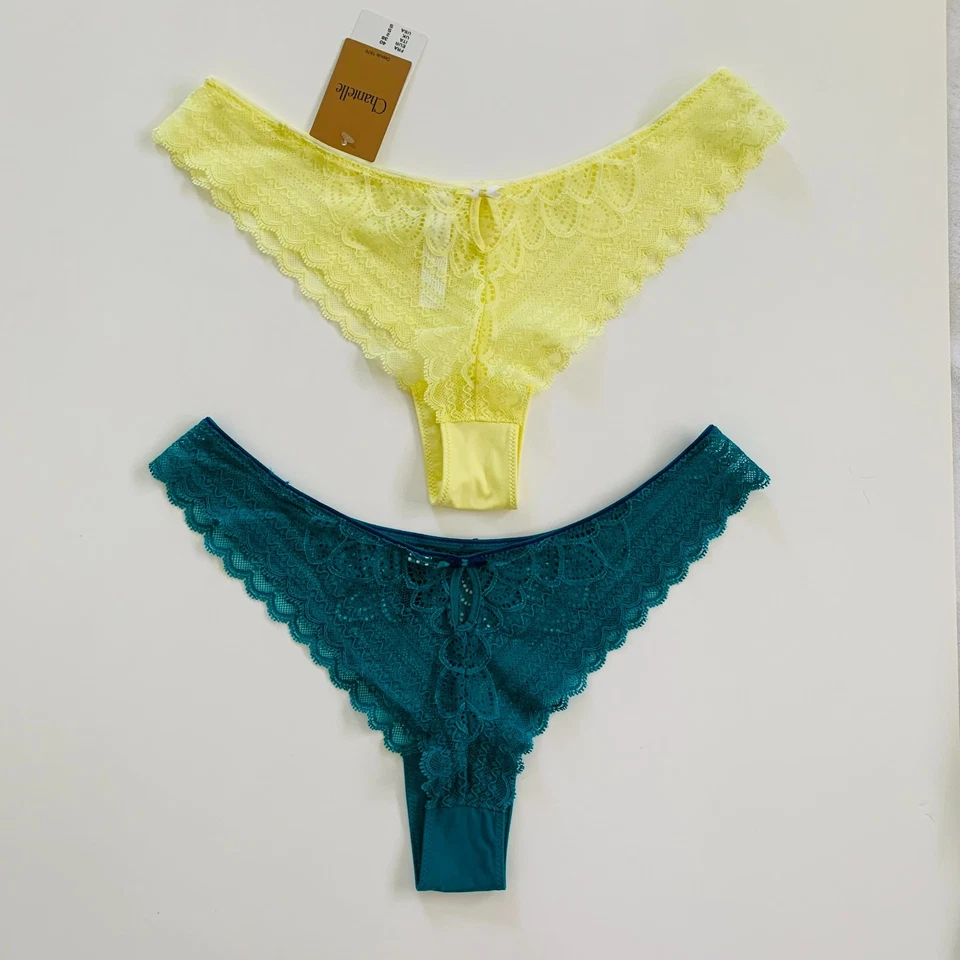 Nuevo Lote de 2 Tanga Chantelle Merci 1749 Encaje Panty Nuevo Con Etiquetas Amarillo Nuevo Sin Etiquetas Verde S Foto 3 de 4