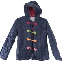 Gymboree Corduroy Coat Jacket Large 10-12 Gray Heart Toggle Buttons Hooded