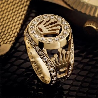 Gothic Skull Crown Pattern Ring for Men Cz Zircon Punk Skull King Silver Plate P