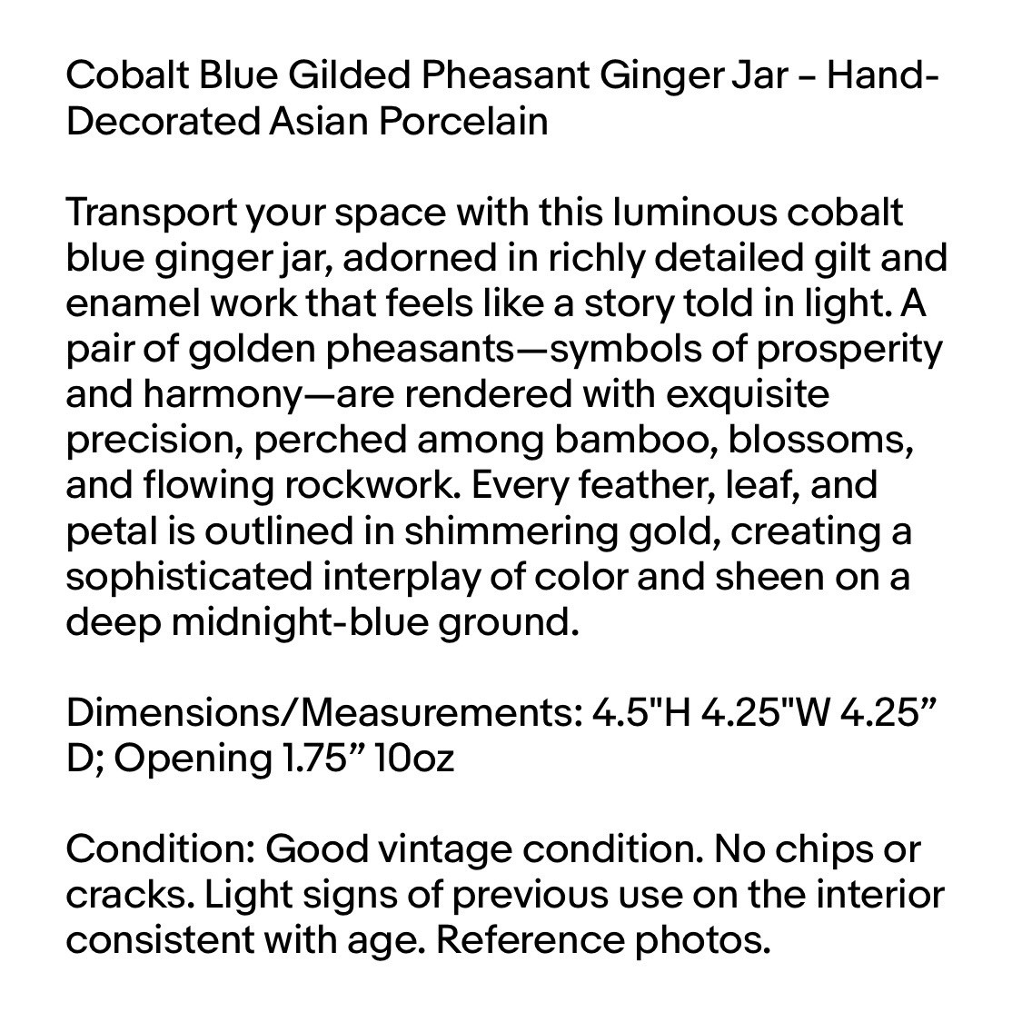 Cobalt Blue Gilded Pheasant Ginger Jar – Hand-Decorated Asian Porcelain