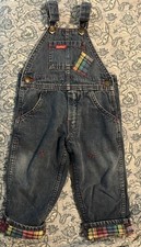 RARE VTG OshKosh B'gosh Vestback USA Rainbow Plaid Lined Twin Patch Overalls 2T