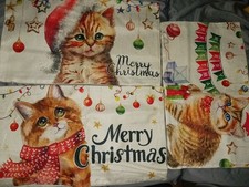 Cat Lover Pillow Covers. 15x9. Set Of 3. Christmas. Linen Feel. New
