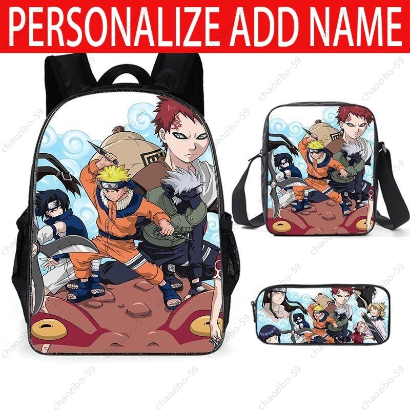 3Pcs/Set 3D Naruto Backpack Pencil Case Lunch Bag Suits New School Travel Bag UK image 8