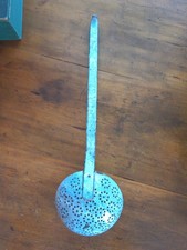 ANTIQUE BLUE/GRAY MOTTLED GRANITEWARE LARGE LADLE STRAINER hook handle