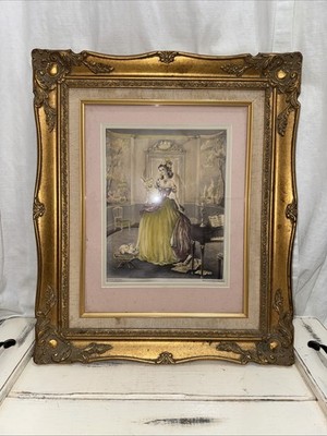 Stan David - Vintage Framed Art Victorian Lady Gold Guild 19.5L x 16 W Stains
