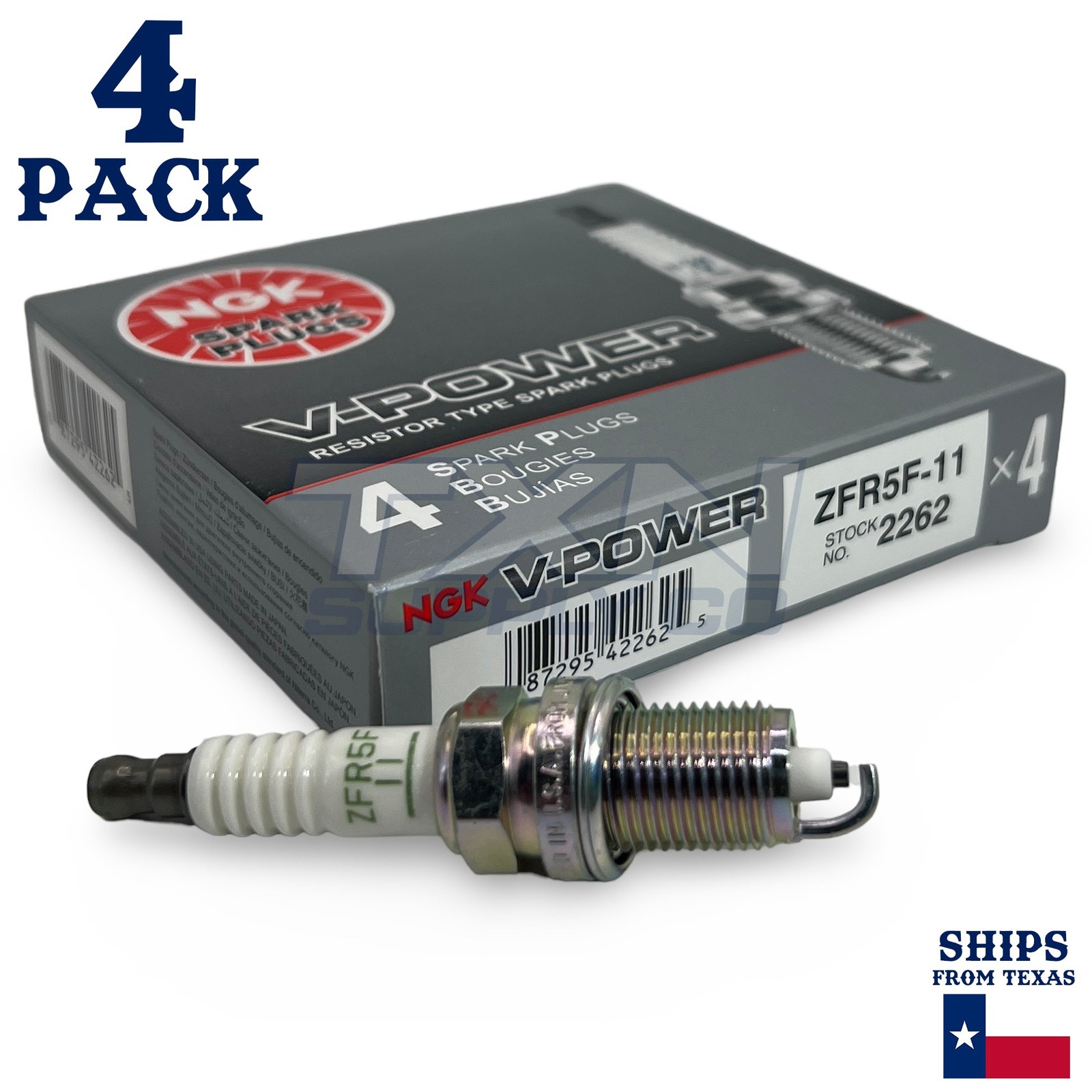 4 Pack NGK V-Power 2262 Spark Plugs ZFR5F-11