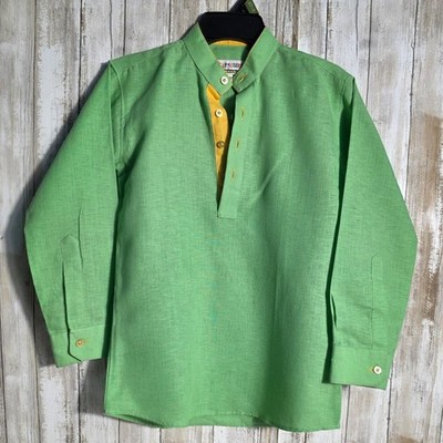 Little Stars by Ramraj Boys Green Mandarin Collar Kurta Shirt  9-10 Long Sleeve