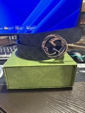 Gucci Black Canvas Monogram Belt Silver GG Fits Size 34-36 100cm