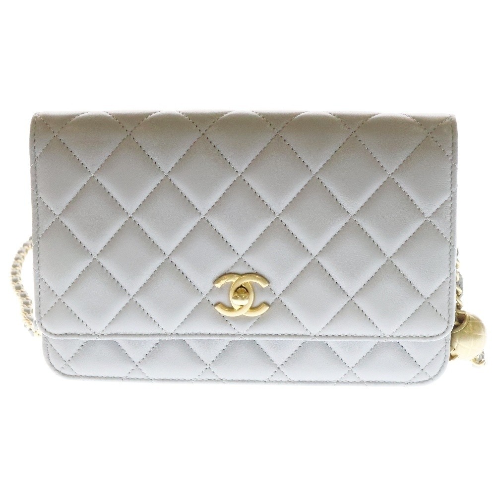 CHANEL Gray Matelasse Lambskin Chain Wallet Shoulder Bag with Gold Hardware AP1450 Ra