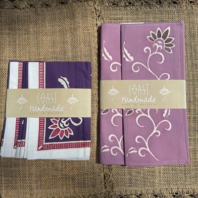 VTG 6 Placemats & Napkins Batik Handmade Malasiya Pink Purple Boho Eclectic NWT