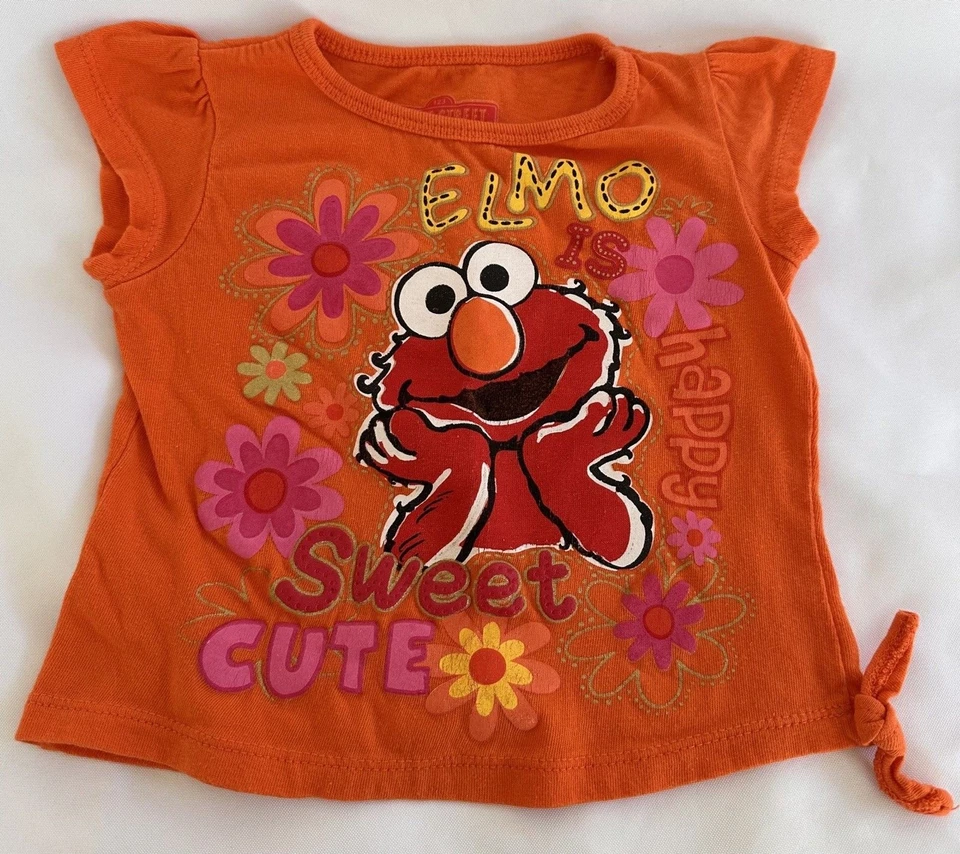 Camiseta Elmo Niñas Talla 4T Manga Corta Calle Sésamo Naranja Floral Happy Camiseta Foto 2 de 4