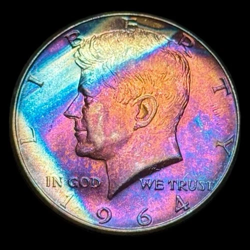 Kennedy Half Dollar 1964 Uncirculated 90% Silver Monster Rainbow Toning