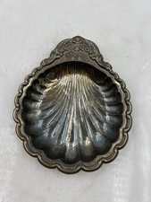 Vintage Silver Plate Shell Dish Scallop Trinket Tray Floral Embossed Ornate Deco