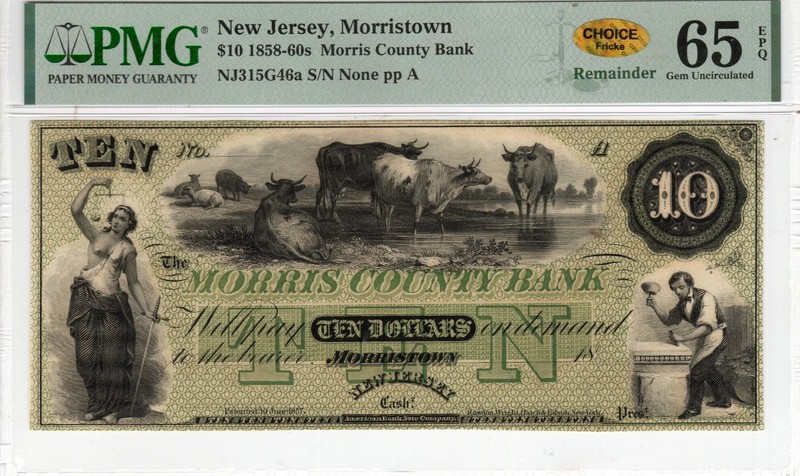 New Jersey - Morristown - Morris County Bank $10 - PMG Gem Unc 65 EPQ - Choice