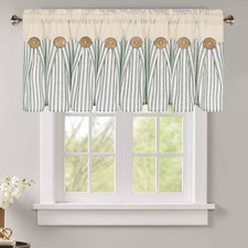 ASPMIZ Cotton Linen Kitchen Valance Curtains, Boho Rustic Button Linen Valances
