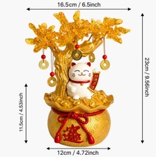 Cute Fong Shui Cat Golden Resin Money Tree Ornaments Home Desk Decor