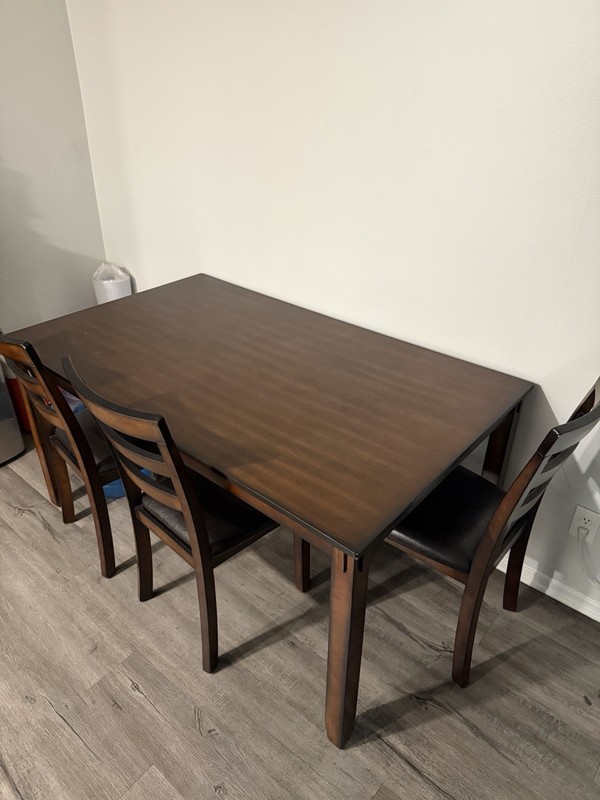 5-Piece Rectangular Dark Wood Dining Table Set w/ Chairs & Bench, Brown/Black