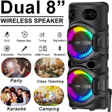 Dual 8" 3000W Bluetooth Speaker w/ Mic Portable Karaoke Heavy Bass Sound System